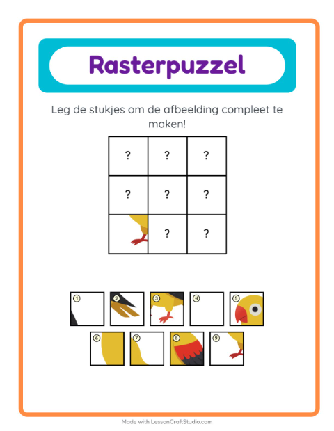 Voorbeeld van het Rooster Koppelen-werkblad met Vogels voor kleuterklas