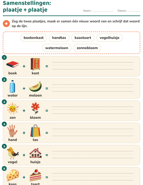 Voorbeeld van het Samenstellingen-werkblad voor groep 4