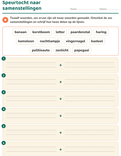 Voorbeeld van het Samenstellingen-werkblad voor groep 4