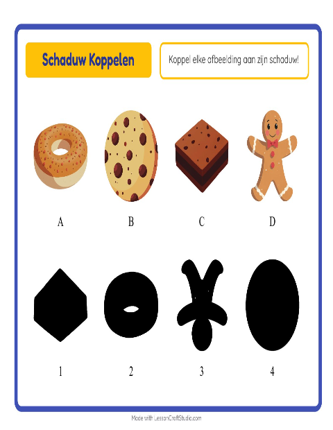Voorbeeld van het Schaduw Koppelen-werkblad met Bakkerij voor kleuterklas