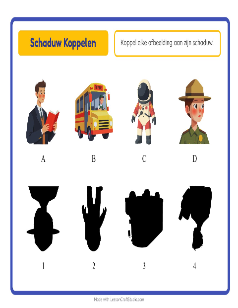 Voorbeeld van het Schaduw Koppelen-werkblad met Beroepen voor kleuterklas