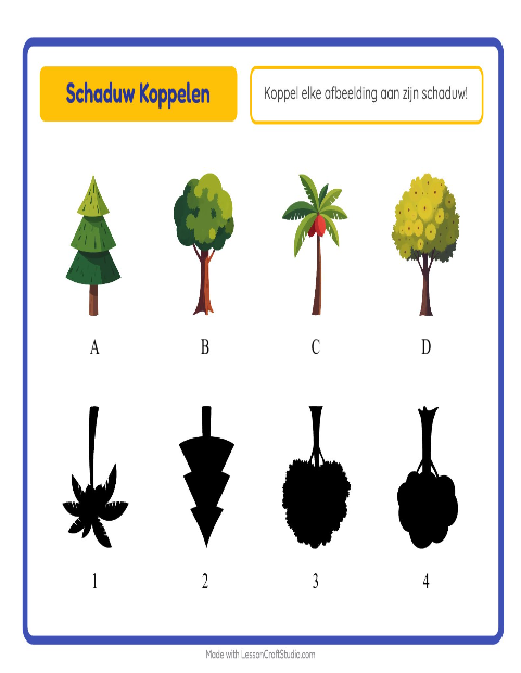 Voorbeeld van het Schaduw Koppelen-werkblad met Bomen voor kleuterklas