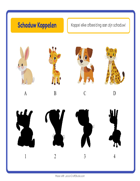 Koppel dieren aan de schaduw – werkblad voor kleuters — 2