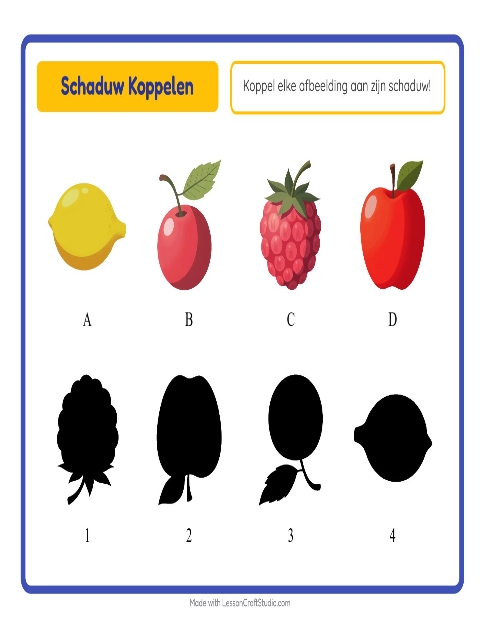 Voorbeeld van het Schaduw Koppelen-werkblad met Fruit voor kleuterklas