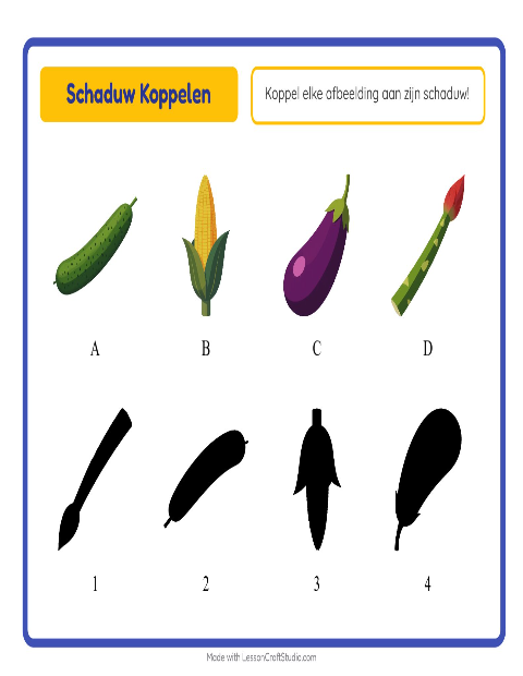 Voorbeeld van het Schaduw Koppelen-werkblad met Groenten voor kleuterklas