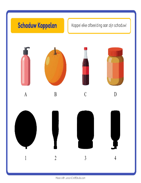Voorbeeld van het Schaduw Koppelen-werkblad met In de supermarkt voor kleuterklas