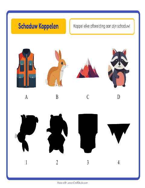 Voorbeeld van het Schaduw Koppelen-werkblad met Kamperen voor kleuterklas
