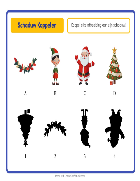 Voorbeeld van het Schaduw Koppelen-werkblad met Kerstmis voor kleuterklas