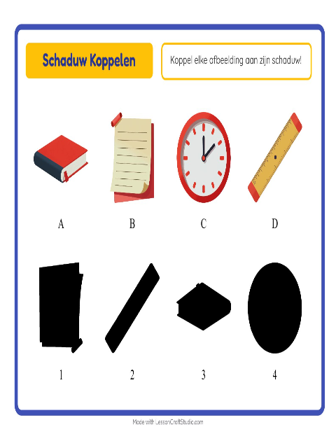Voorbeeld van het Schaduw Koppelen-werkblad met Klaslokaal voor kleuterklas