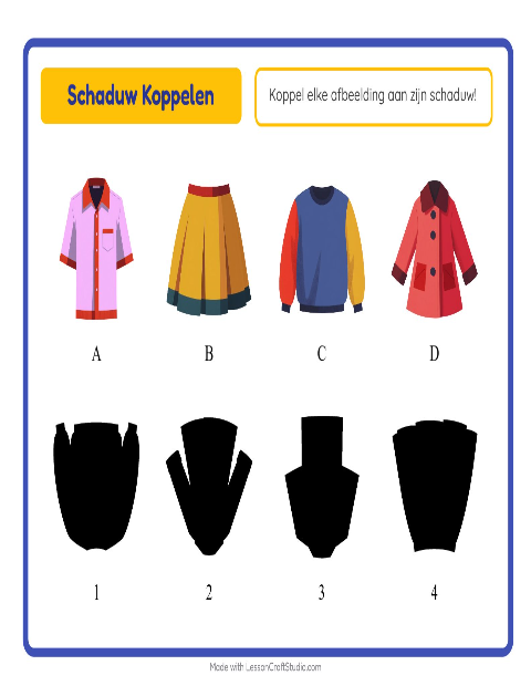 Voorbeeld van het Schaduw Koppelen-werkblad met Kleding voor kleuterklas