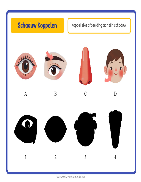 Voorbeeld van het Schaduw Koppelen-werkblad met Lichaamsdelen voor kleuterklas