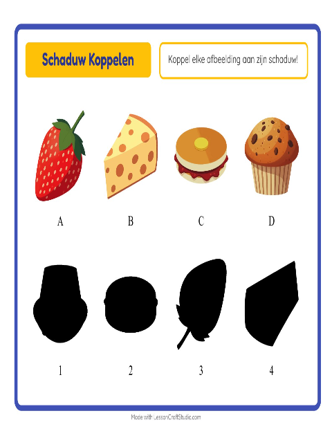 Voorbeeld van het Schaduw Koppelen-werkblad met Ontbijt voor kleuterklas