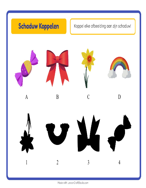 Voorbeeld van het Schaduw Koppelen-werkblad met Pasen voor kleuterklas