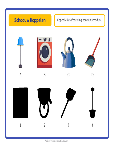 Voorbeeld van het Schaduw Koppelen-werkblad met Rond het huis voor kleuterklas