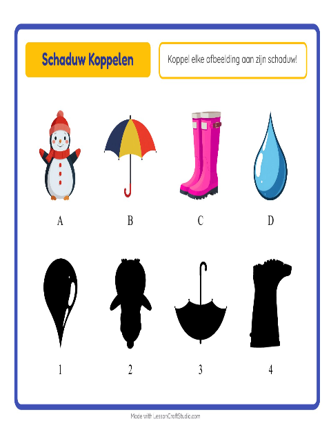 Voorbeeld van het Schaduw Koppelen-werkblad met Weer voor kleuterklas