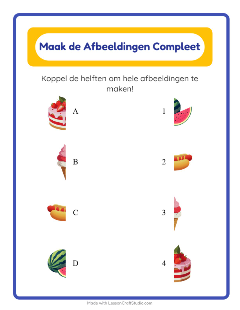 Voorbeeld van het Schaduw Koppelen-werkblad met 4 juli voor kleuterklas