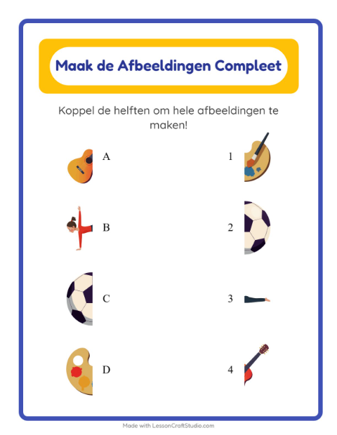Voorbeeld van het Schaduw Koppelen-werkblad met Activiteiten voor kleuterklas