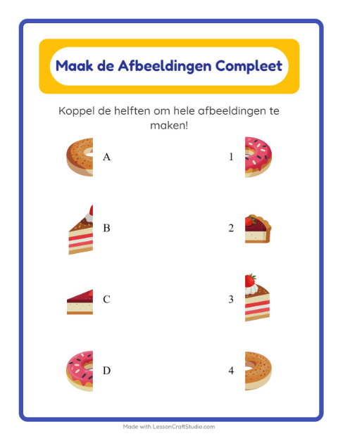 Voorbeeld van het Schaduw Koppelen-werkblad met Bakkerij voor kleuterklas