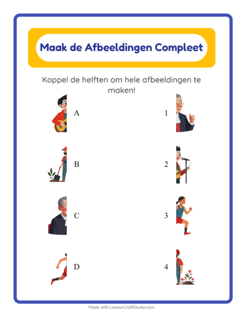 Voorbeeld van het Schaduw Koppelen-werkblad met Beroepen voor kleuterklas