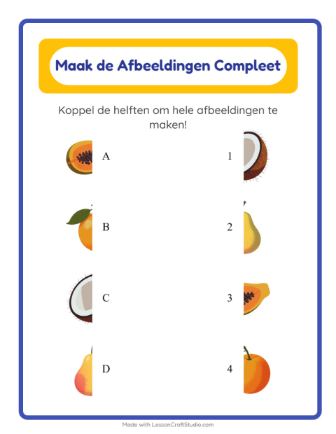 Voorbeeld van het Schaduw Koppelen-werkblad met Fruit voor kleuterklas