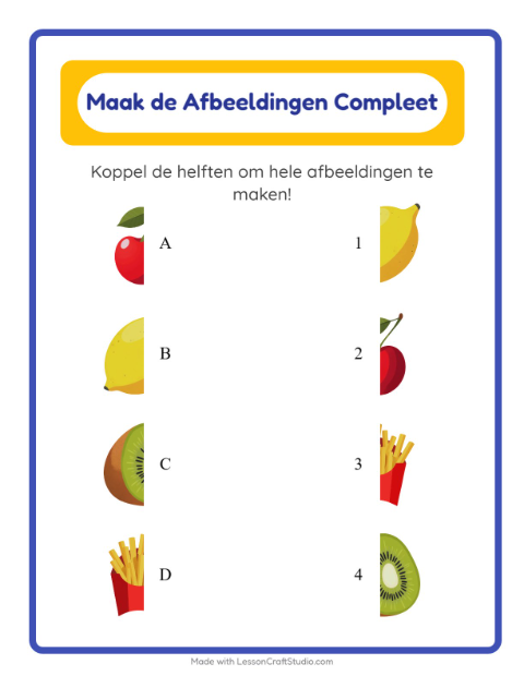 Voorbeeld van het Schaduw Koppelen-werkblad met In de supermarkt voor kleuterklas