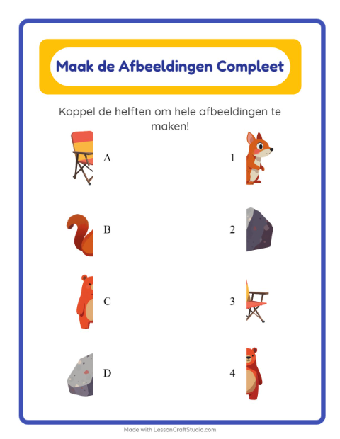 Voorbeeld van het Schaduw Koppelen-werkblad met Kamperen voor kleuterklas