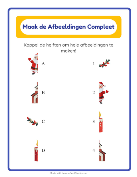 Voorbeeld van het Schaduw Koppelen-werkblad met Kerstmis voor kleuterklas