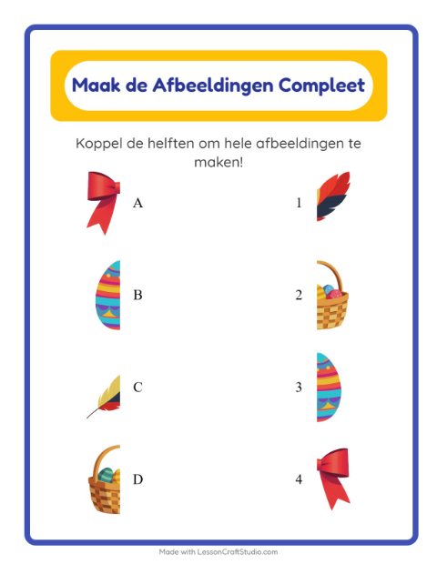Voorbeeld van het Schaduw Koppelen-werkblad met Pasen voor kleuterklas