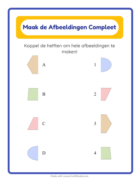 Voorbeeld van het Schaduw Koppelen-werkblad met Vormen voor kleuterklas
