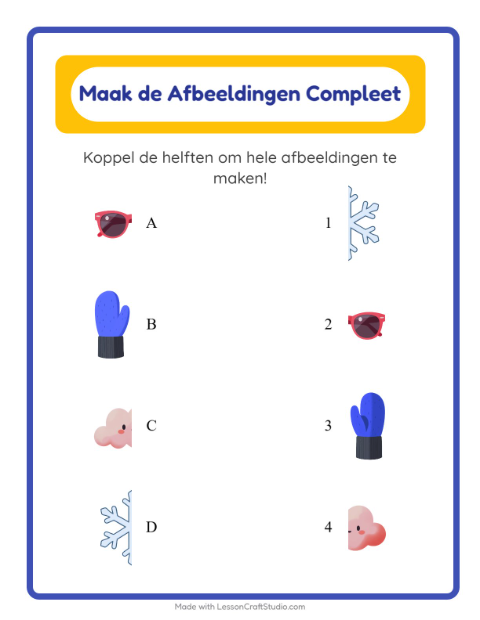 Voorbeeld van het Schaduw Koppelen-werkblad met Weer voor kleuterklas