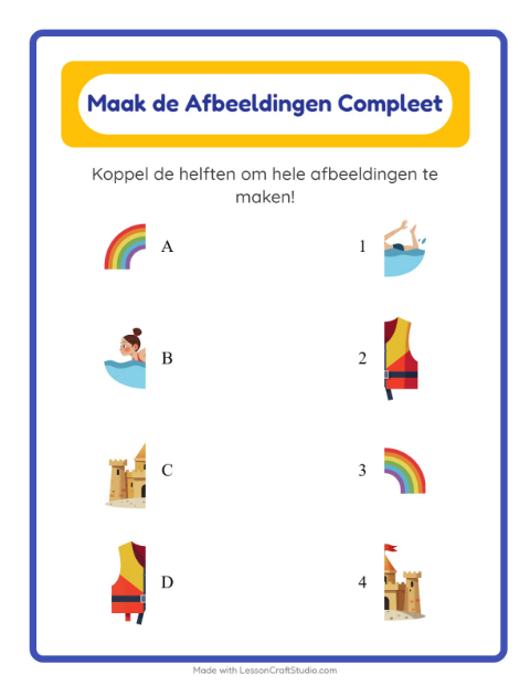 Voorbeeld van het Schaduw Koppelen-werkblad met Zomer voor kleuterklas