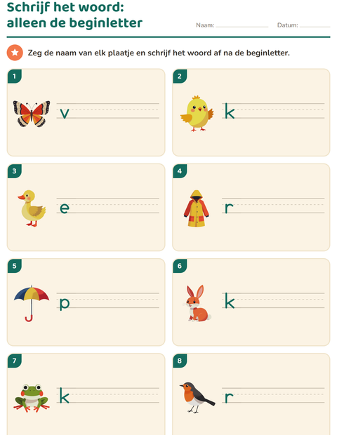 Voorbeeld van het Schrijf het woord-werkblad met Lente voor groep 3