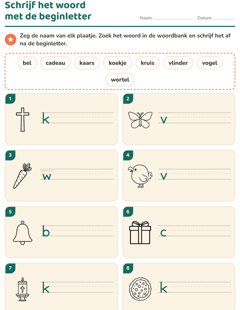 Voorbeeld van het Schrijf het woord-werkblad met Pasen ZW voor groep 3