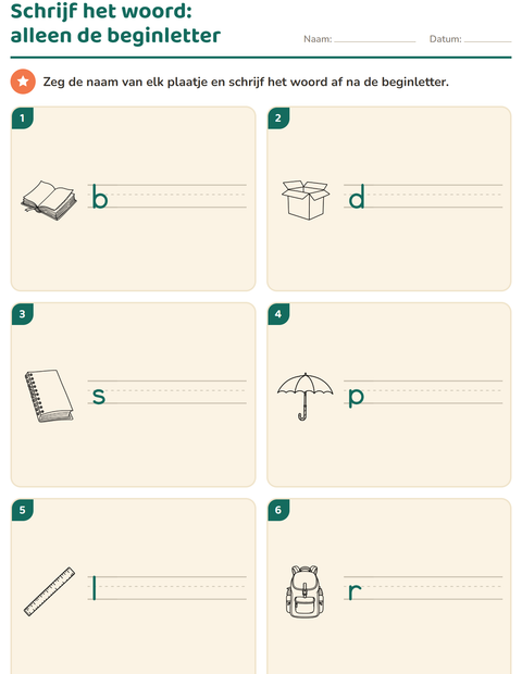 Voorbeeld van het Schrijf het woord-werkblad met Onderwijs ZW voor groep 3