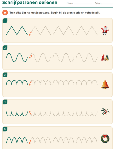 Voorbeeld van het Schrijfpatronen-werkblad met Kerstmis voor kleuterklas