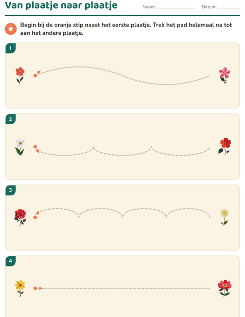 Voorbeeld van het Schrijfpatronen-werkblad met Bloemen voor kleuterklas