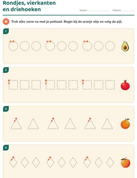 Voorbeeld van het Schrijfpatronen-werkblad met Fruit voor kleuterklas