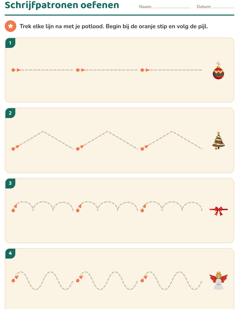 Voorbeeld van het Schrijfpatronen-werkblad met Kerstmis voor kleuterklas