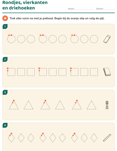 Voorbeeld van het Schrijfpatronen-werkblad met Onderwijs ZW voor kleuterklas