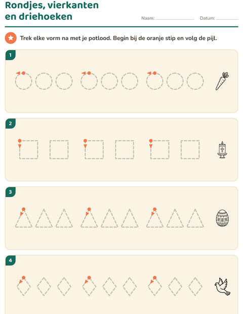 Voorbeeld van het Schrijfpatronen-werkblad met Pasen ZW voor kleuterklas