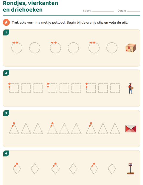 Voorbeeld van het Schrijfpatronen-werkblad met Postkantoor voor kleuterklas