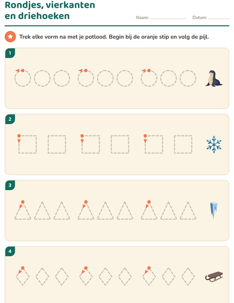Voorbeeld van het Schrijfpatronen-werkblad met Winter voor kleuterklas