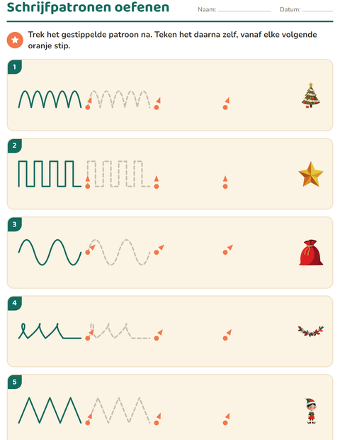 Voorbeeld van het Schrijfpatronen-werkblad met Kerstmis voor kleuterklas