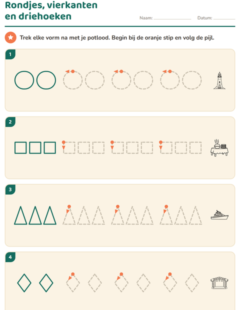 Voorbeeld van het Schrijfpatronen-werkblad met Reizen en Vakantie ZW voor kleuterklas