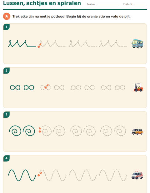 Lussen, achtjes en spiralen schrijven