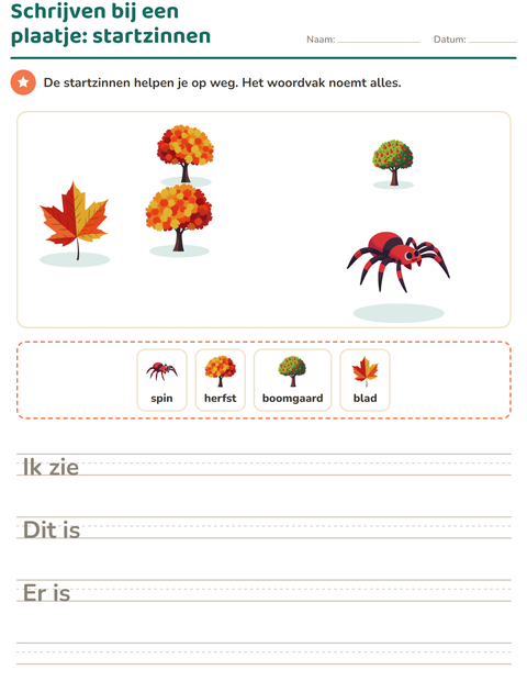 Voorbeeld van het Schrijven bij een plaatje-werkblad met Diversen voor groep 4