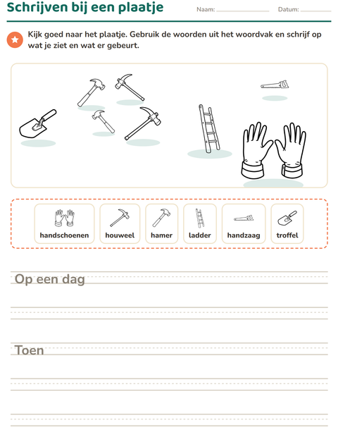Voorbeeld van het Schrijven bij een plaatje-werkblad met Gereedschap ZW voor groep 4