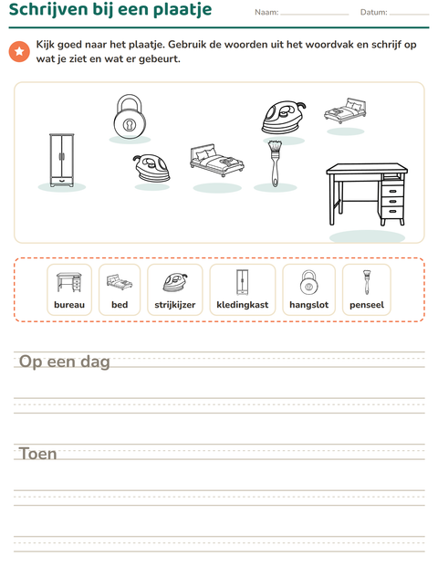 Voorbeeld van het Schrijven bij een plaatje-werkblad met Huis ZW 2 voor groep 4