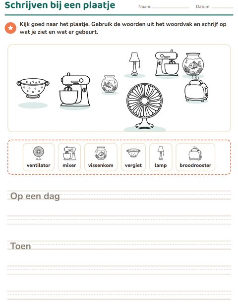 Voorbeeld van het Schrijven bij een plaatje-werkblad met Huis ZW voor groep 4