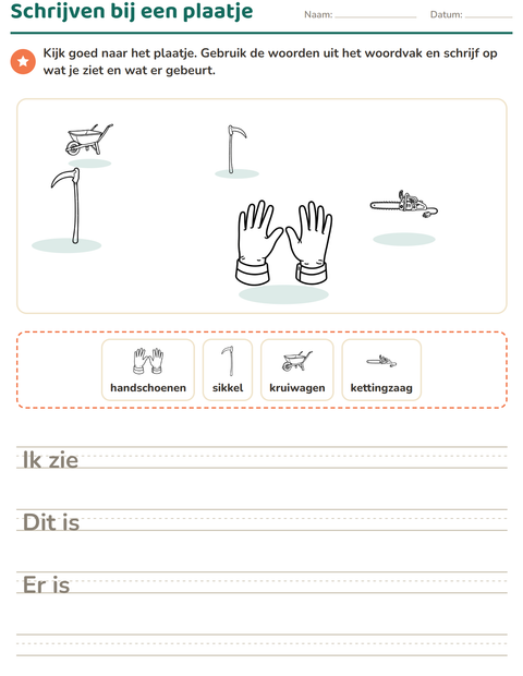 Voorbeeld van het Schrijven bij een plaatje-werkblad met Gereedschap ZW voor groep 4